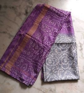 Brand New fastive bandhani cotton silk saree set