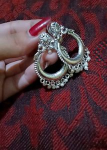 Elegant Silver Jhumka Set