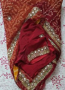 Bandhej Saari With Stiched Blouse