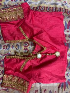 Pink &amp; Gold Embroidered Lehenga Saare
