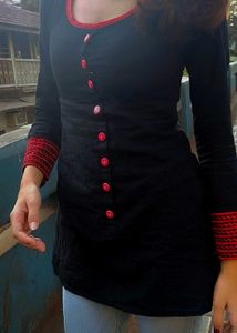 Black Kurti with Red Accents