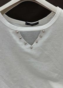 White Cold Shoulder Studded Top
