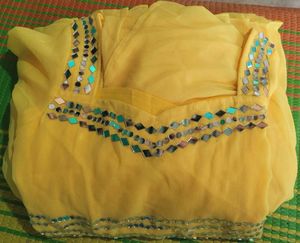 Elegant Yellow Mirror Work Gown – XXL Size