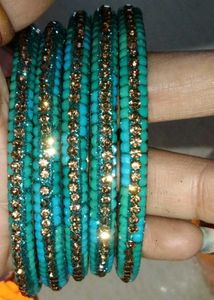 Teal &amp; Gold Beaded Bangle Set