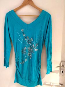 Teal Floral Embellished Top