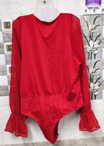 Red Deep V-Neck Bodysuit