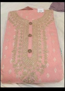 pink & green embroidery dress material