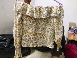 Off Shoulder Crop Leaves Top