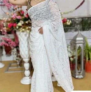 Beautiful White Net Designer Saree