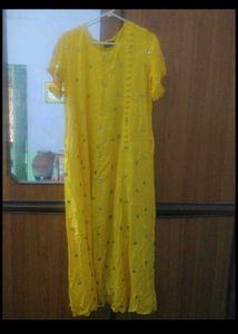 Yellow Mirror Work Kurta