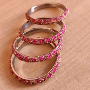 Pink Beaded Bangle Set