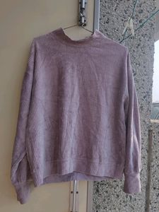 Velvet Half Neck Sweater, Puffed Sleeves