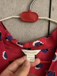 Red Pink Printed V Neck Top