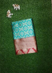 Elegant Teal &amp; Maroon Silk Saree