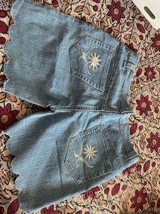 Denim Mini Skirt with Embroidery