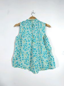 White With Sea Green Floral Print Top (Women&#39;s)
