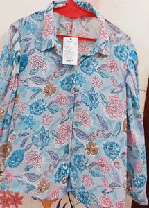 Sky Blue  Floral Baloon Sleeves Top