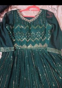Bottle Green Pure Chikankari Chiffon Gown