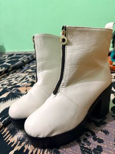 Chunky Heel White Ankle Boots