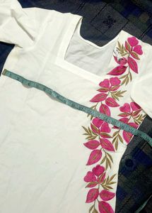 White Kurti with Floral Embroidery And Dupatta
