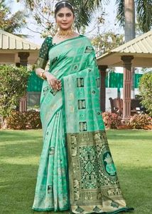 Pink &amp; Green Banarasi Silk Saree