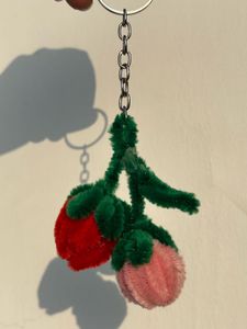 Red and pink strawberry 🍓 Pipe cleaner keychain
