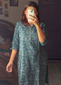 Green Kurta with White Embroidery Work