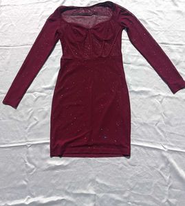 Contrast Sheer Mesh Sweetheart Neck Bodycon Dress