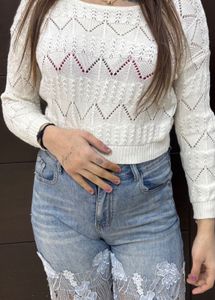 White Knit Pullover Sweater