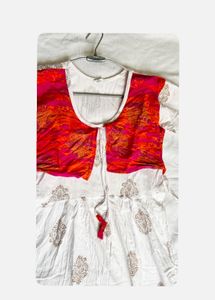 Ethnic White Kurta with Red Detail