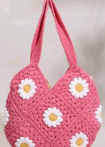 Pink Crochet Daisy Handbag