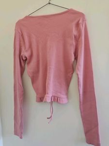 Pink Long Sleeve ribbed Crop Top