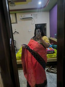 Elegant Coral &amp; Navy Saree