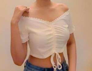 Shein White Drawstring Crop Top