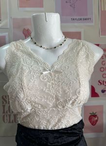 White Lace Top With Bow Detailing
