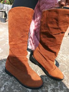 Brown Suede Knee-High Boots