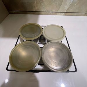 4 Steel Container With Matel Tray