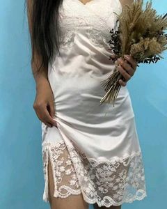 Light Baby Pink Night Slip Dress With Lace Details