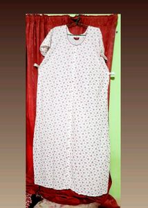 Premium Floral White Front Open Maxi (Night Wear)