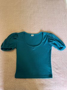 Women Turquoise Top With Puffed Sleeves