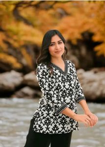 Sanganeri Black Bold Floral Print Cotton Top