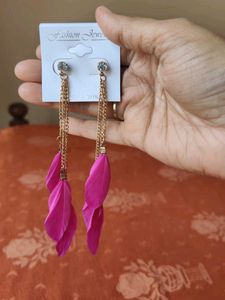 Pink Feather Dangle Earrings