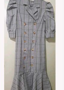 Plaid Puff sleeve peplum dress