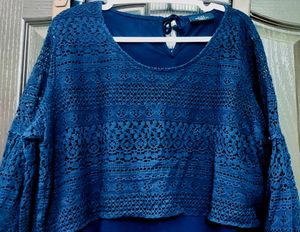 Navy Blue Lace/Crochet Lace Top