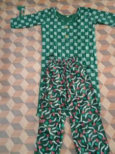Green Printed Kurti Pant Set