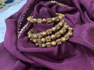 Royal Gold-Plated Bangles with Pearl, Stone Detail