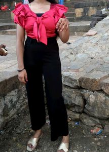 Chic Red Ruffle Sleeve Top