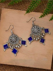 Blue Square Dangle Earrings