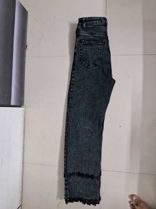 Acid Wash Jeans with Lace Hem