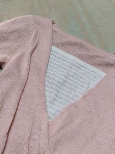 Pink Wrap-Front Long Sleeve Top
